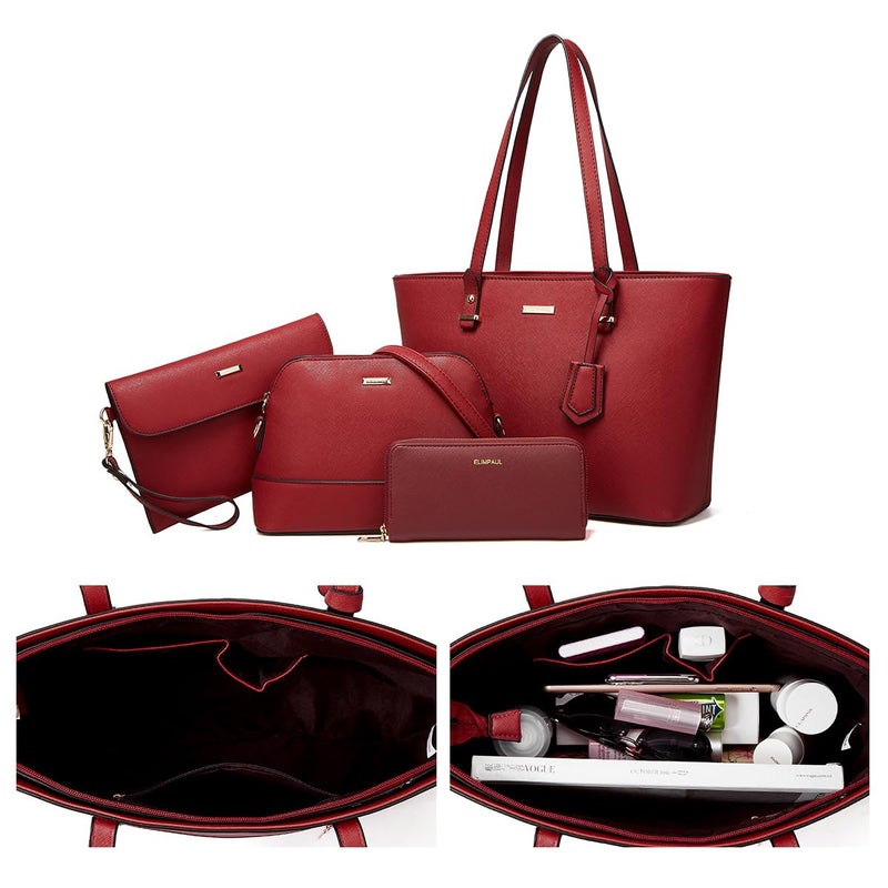 Lovematch Women Fashion Synthetic Leather Handbags Tote Bag Shoulder Bag Top Handle Satchel Purse Set 4pcs - Image 4